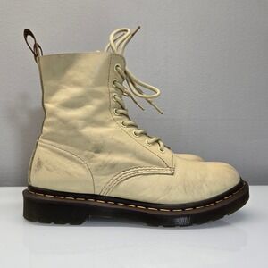 Dr. Martens 1460 Combat Boots Women 9 Cream Butter Yellow Leather Distressed